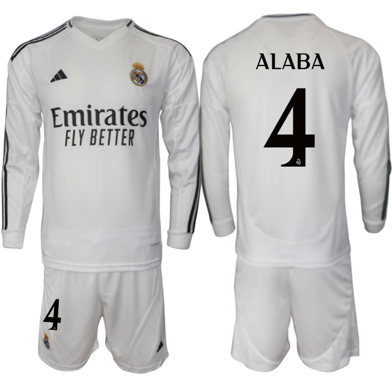 Men 2024-2025 Club Real Madrid home Long Sleeves White #4 Soccer Jerseys->real madrid jersey->Soccer Club Jersey
